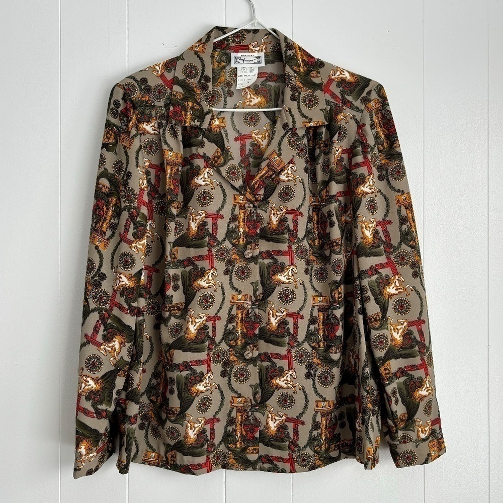 Vintage Ladies made in USA Frayne blouse with horse pattern size vintage 14